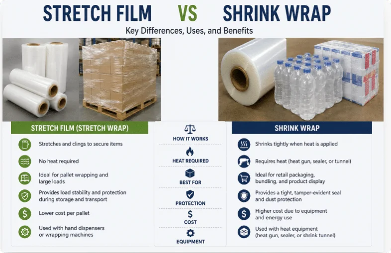 stretch film vs shrink wrap