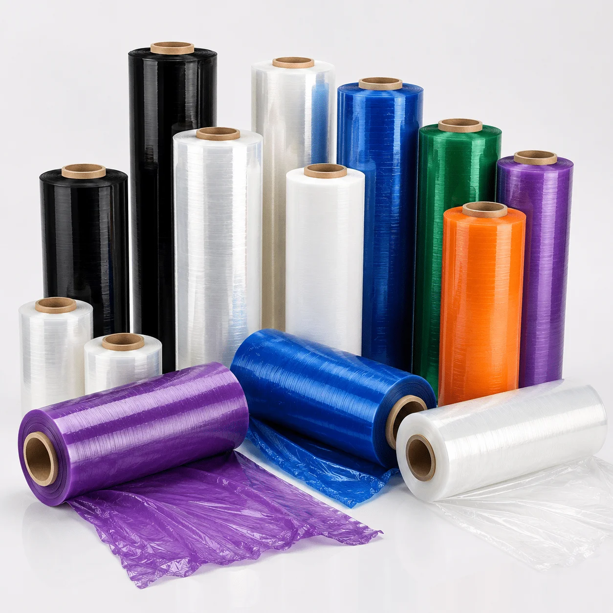 Clear and black LLDPE stretch wrap rolls for pallet packaging