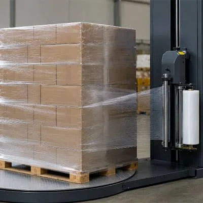Heavy pallet load secured with stretch film for transportation